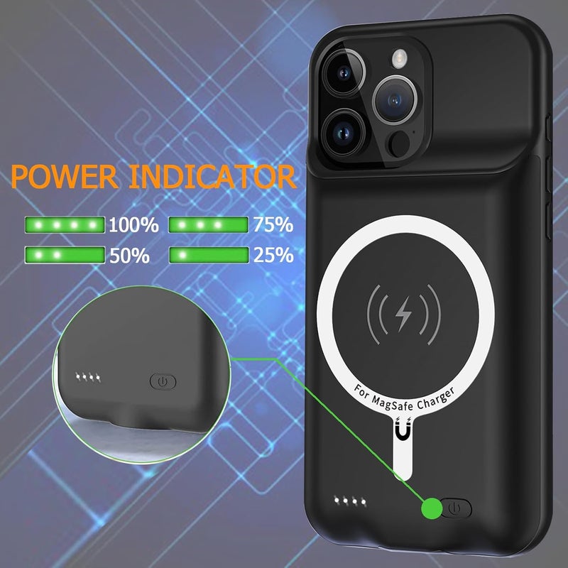 KCKEBLM Battery Case iPhone 16 Pro, Upgraded 10000mAh Rechargeable Portable Extended Battery Pack Supported Qi Wireless Charging Case Compatible with iPhone 16 Pro (6.3 inch) Charger Power Bank (Black) - Image 4